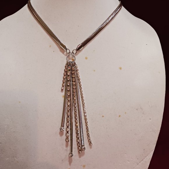 Hand Crafted Silver Tone and Rhinestone Sparkle Fashion Necklace - Picture 1 of 8